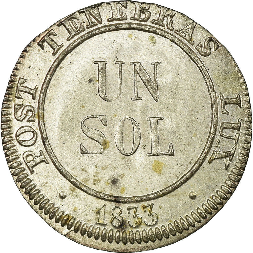 Münze, SWISS CANTONS, GENEVA, Sol, 1833, VZ+, Billon, KM:120