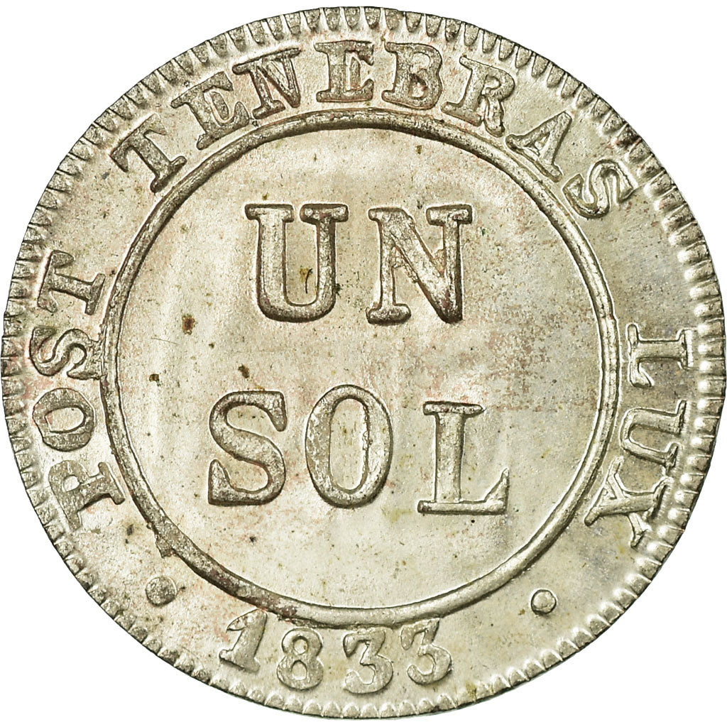 Coin, SWISS CANTONS, GENEVA, Sol, 1833, MS(63), Billon, KM:120