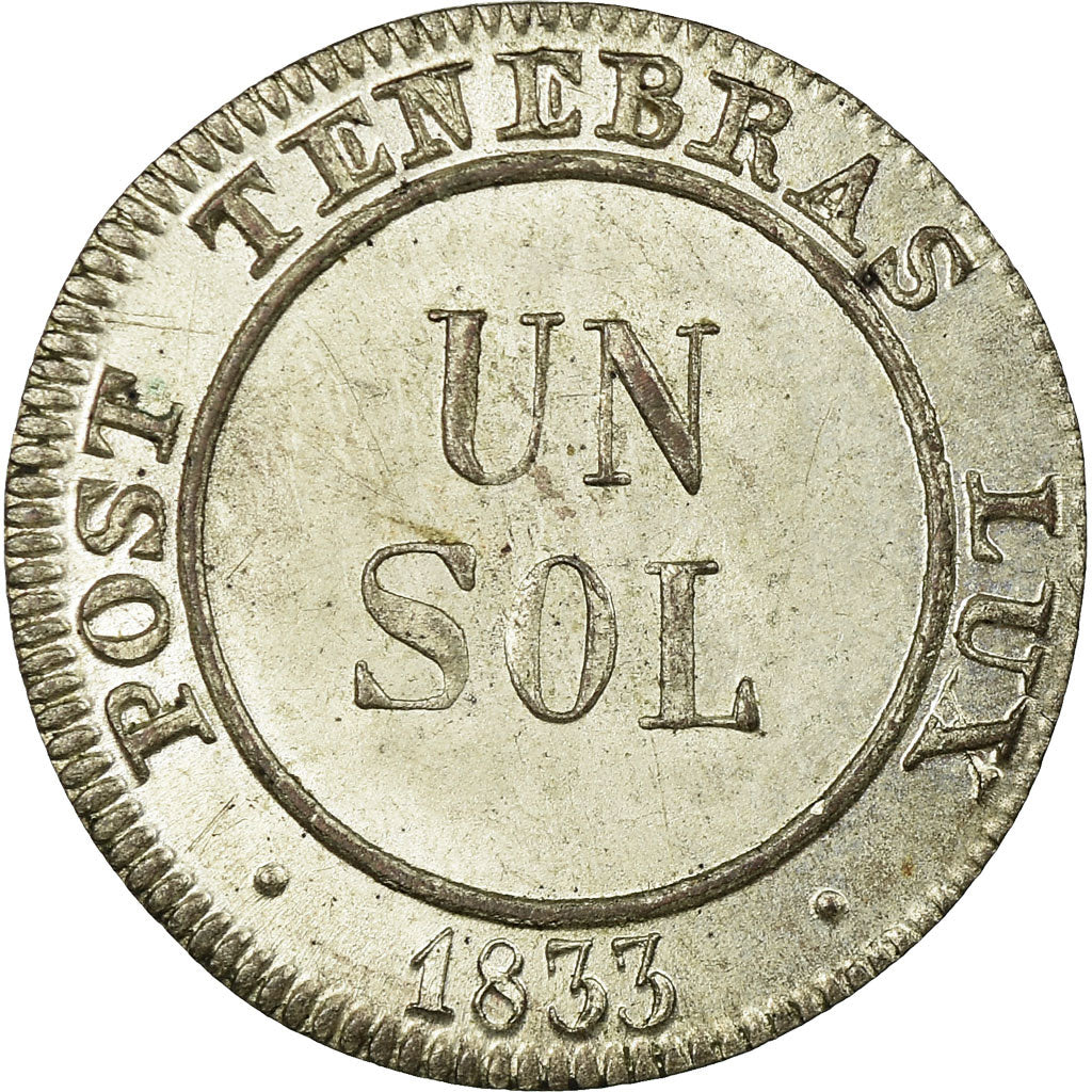 Coin, SWISS CANTONS, GENEVA, Sol, 1833, MS(63), Billon, KM:120