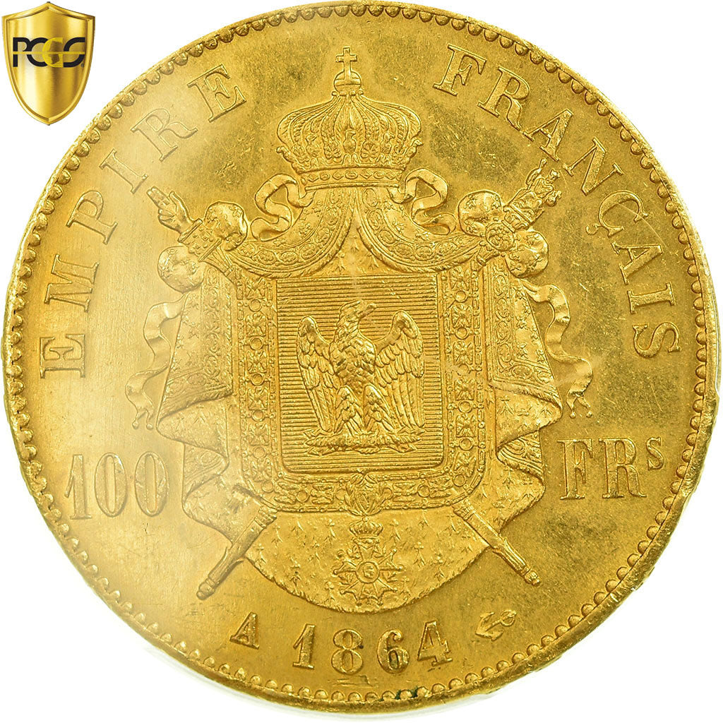 Coin, France, Napoleon III, 100 Francs, 1864, Paris, PCGS, MS62