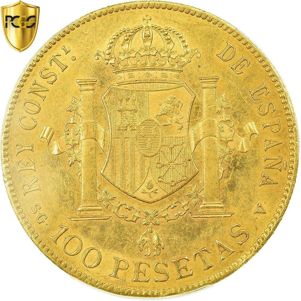 Moneda, España, Alfonso XIII, 100 Pesetas, 1897, Madrid, PCGS, AU58, Oro rojo