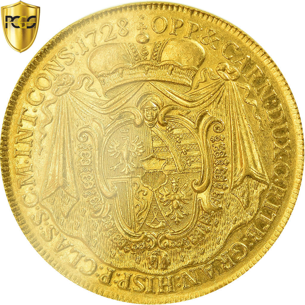 Monnaie, Liechtenstein, Josef Johann Adam, 10 Ducat, 1728, Refrappe, PCGS, AU55