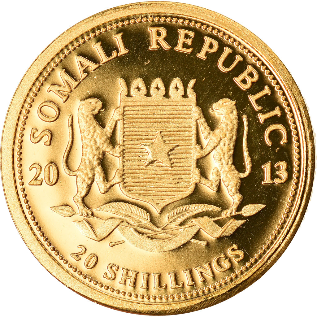 Coin, Somalia, 20 Shillings, 2013, MS(65-70), Gold