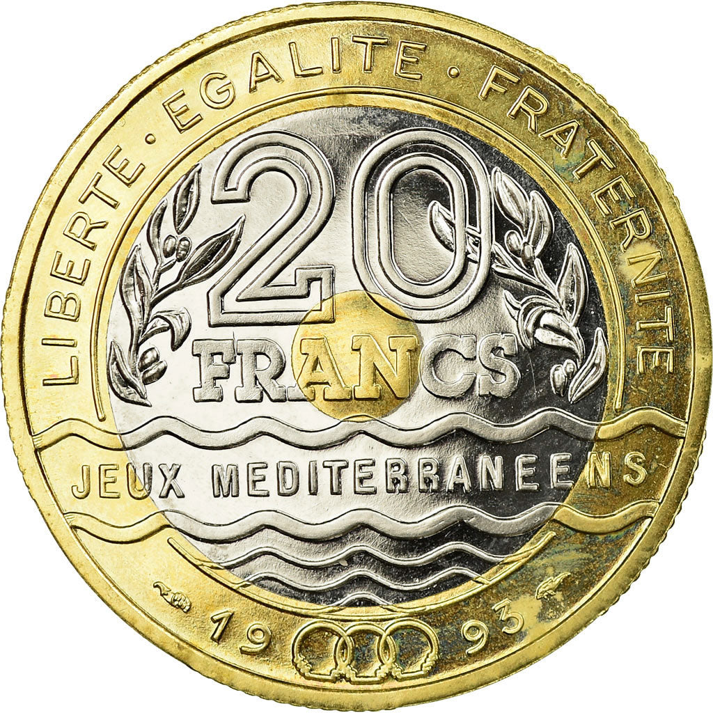 Moneta, Francja, Jeux Méditerranéens, 20 Francs, 1993, Paris, PRÓBA, MS(63)