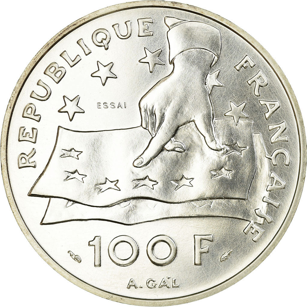 Coin, France, Descartes, 100 Francs, 1991, Paris, ESSAI, MS(63), Silver, KM:996