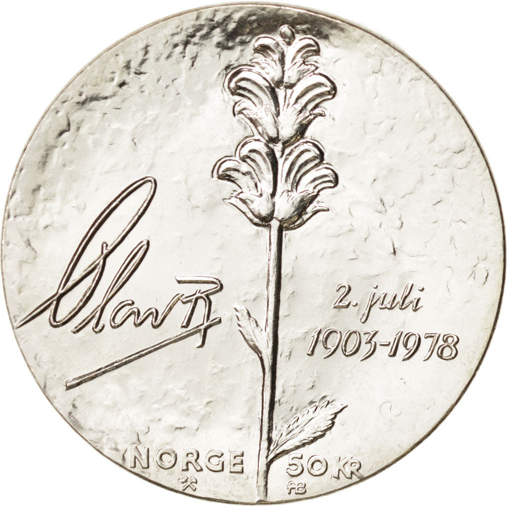 Norway, Olav V, 50 Kroner, 1978, UNC, Silver, KM:424
