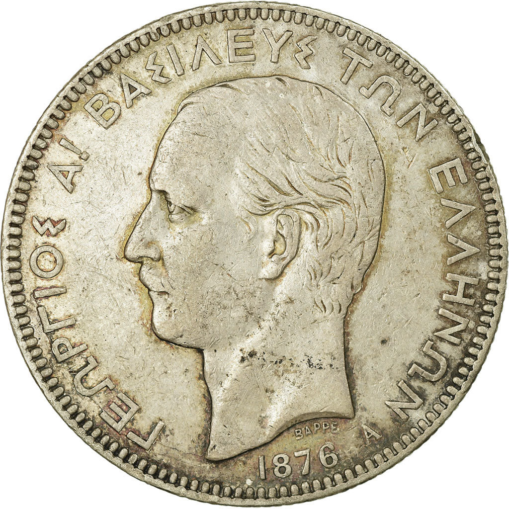 Coin, Greece, George I, 5 Drachmai, 1876, Paris, EF(40-45), Silver, KM:46
