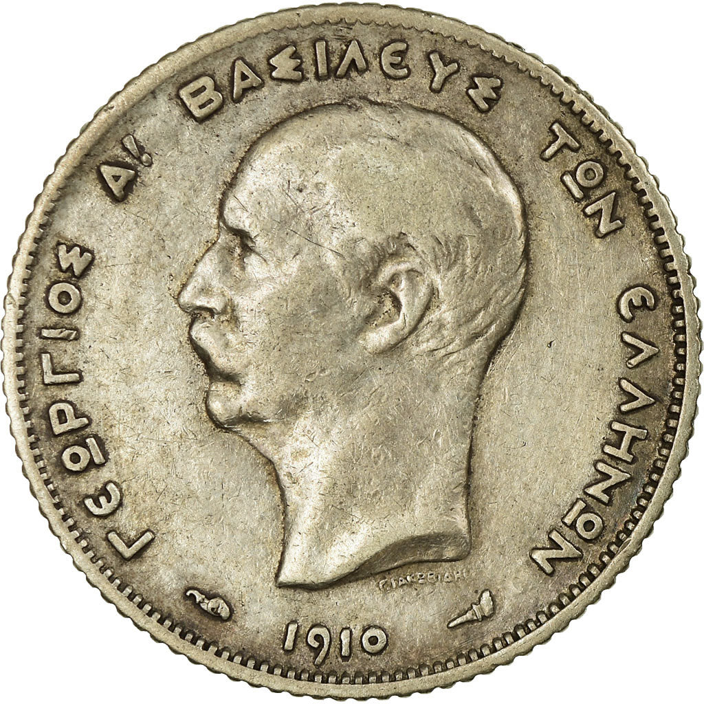 Coin, Greece, George I, Drachma, 1910, EF(40-45), Silver, KM:60