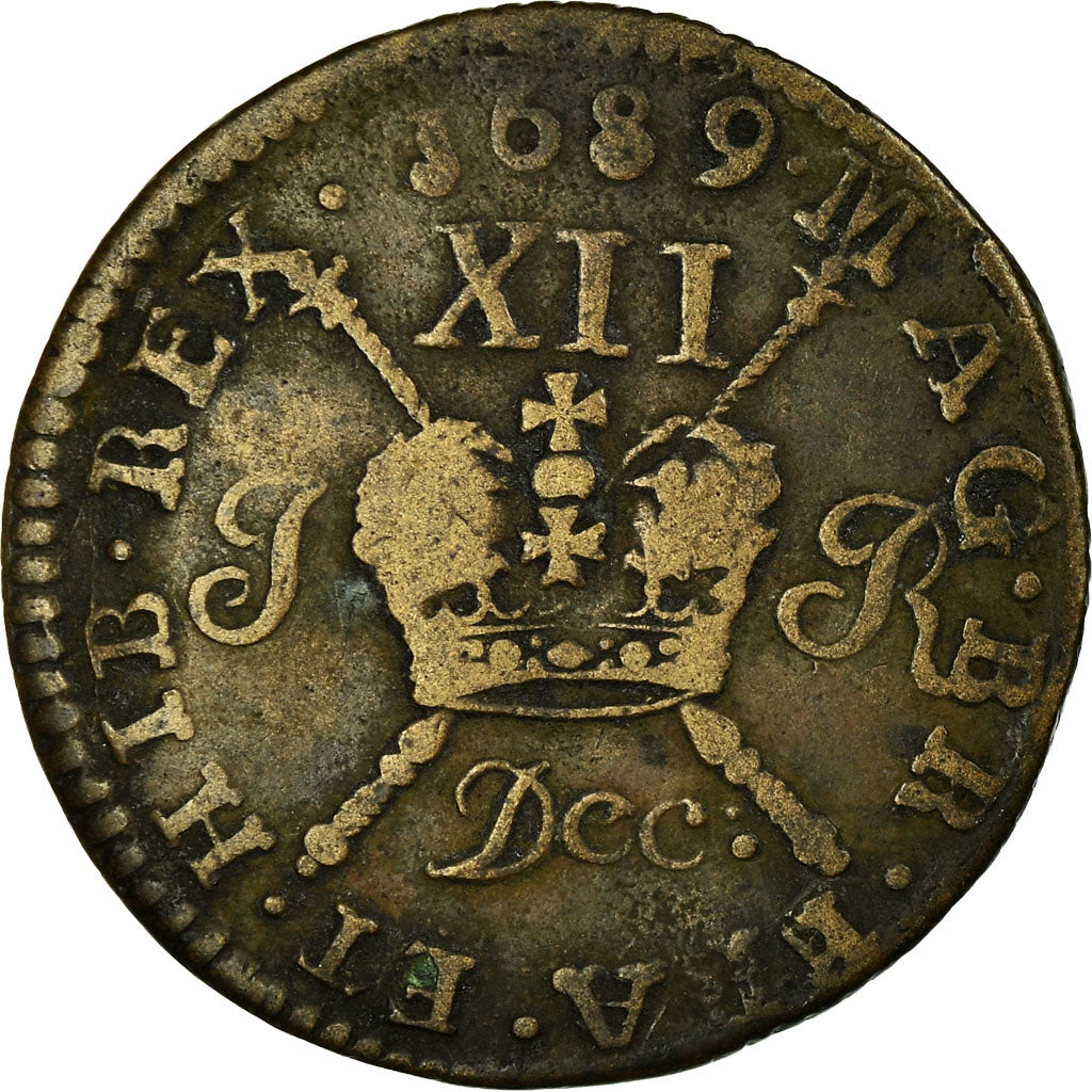 Monnaie, Ireland, James II, Shilling, 1689, TB, Laiton, KM:94