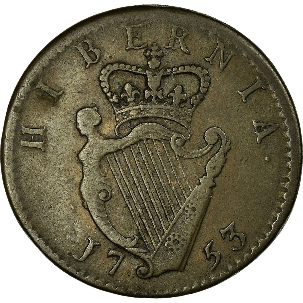 Coin, Ireland, George II, 1/2 Penny, 1753, VF(20-25), Copper, KM:130.2