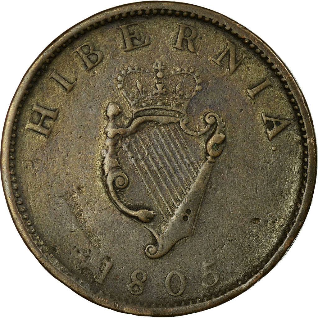Coin, Ireland, George III, 1/2 Penny, 1805, VF(30-35), Copper, KM:147.1