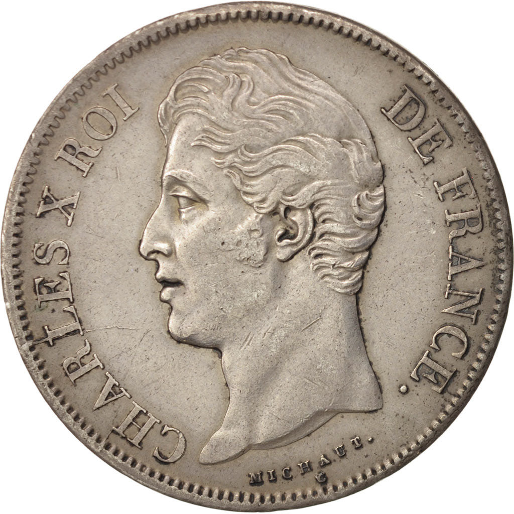 Coin, France, Charles X, 5 Francs, 1828, Rouen, AU(50-53), Silver, KM:728.2