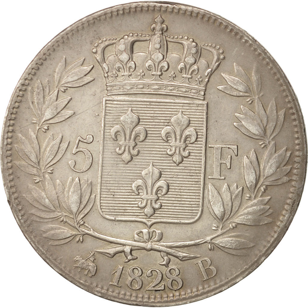 Coin, France, Charles X, 5 Francs, 1828, Rouen, AU(50-53), Silver, KM:728.2