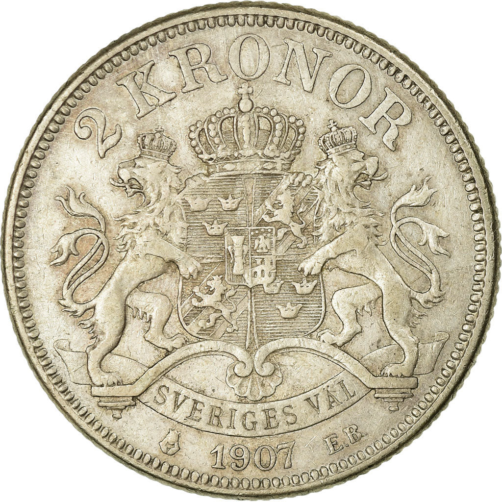 Coin, Sweden, Oscar II, 2 Kronor, 1907, EF(40-45), Silver, KM:773