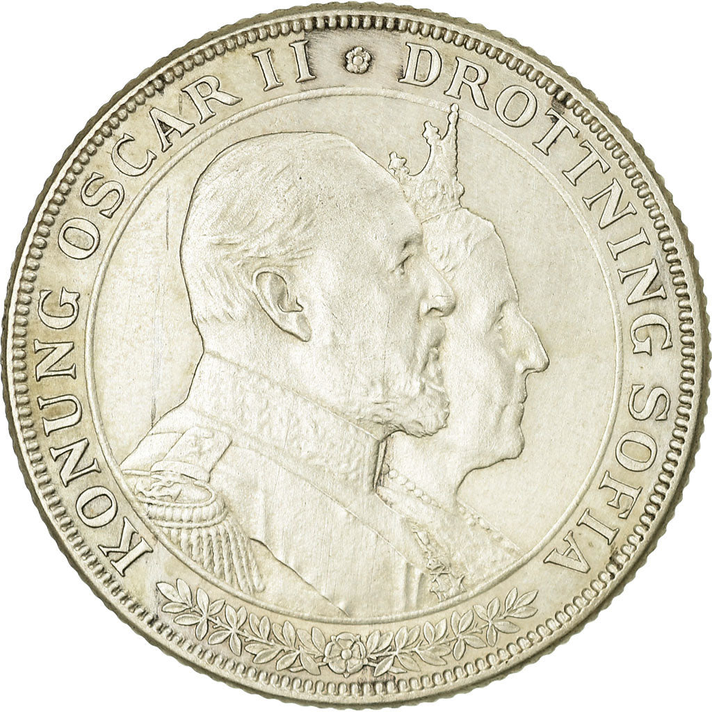 Münze, Schweden, Oscar II, 2 Kronor, 1907, SS, Silber, KM:776