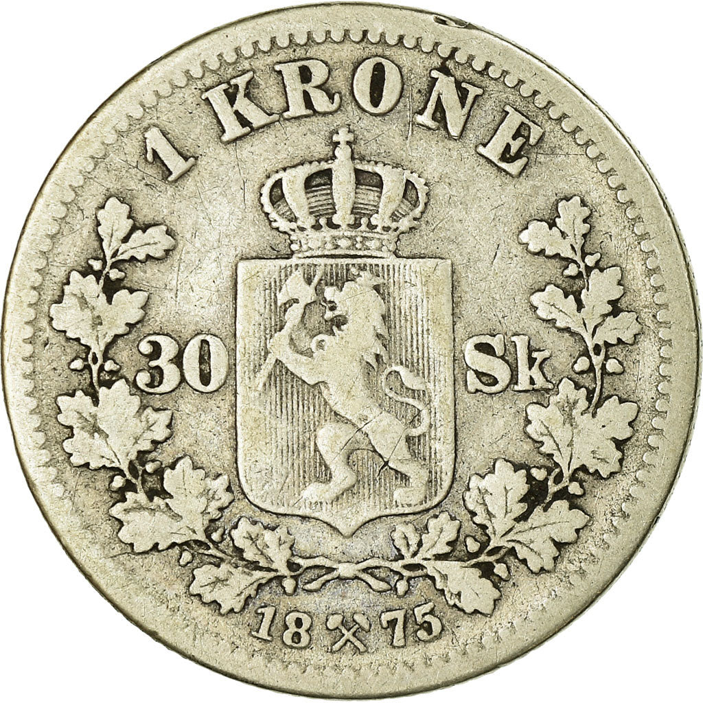 Münze, Norwegen, Oscar II, Krone, 1875, S, Silber, KM:351