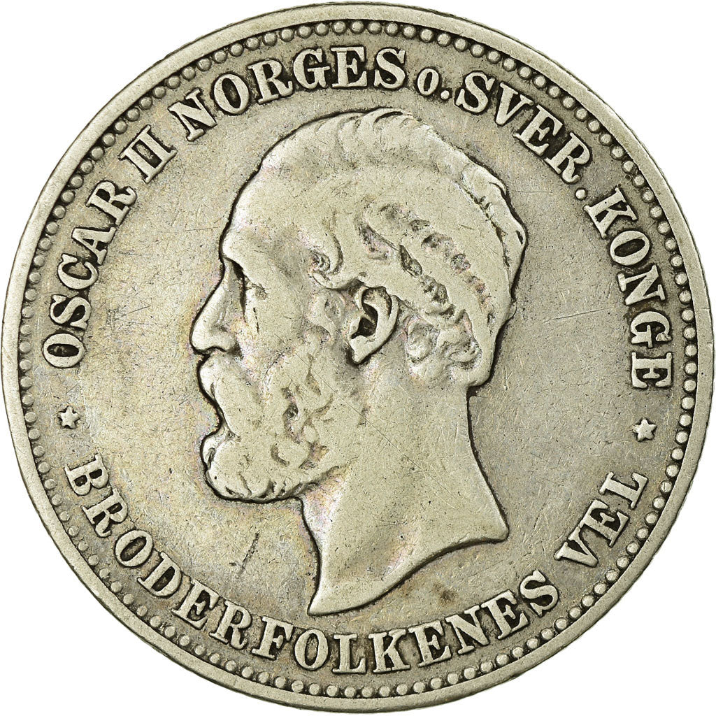 Coin, Norway, Oscar II, 2 Kroner, 1878, VF(30-35), Silver, KM:359