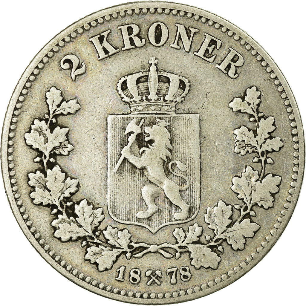Coin, Norway, Oscar II, 2 Kroner, 1878, VF(30-35), Silver, KM:359