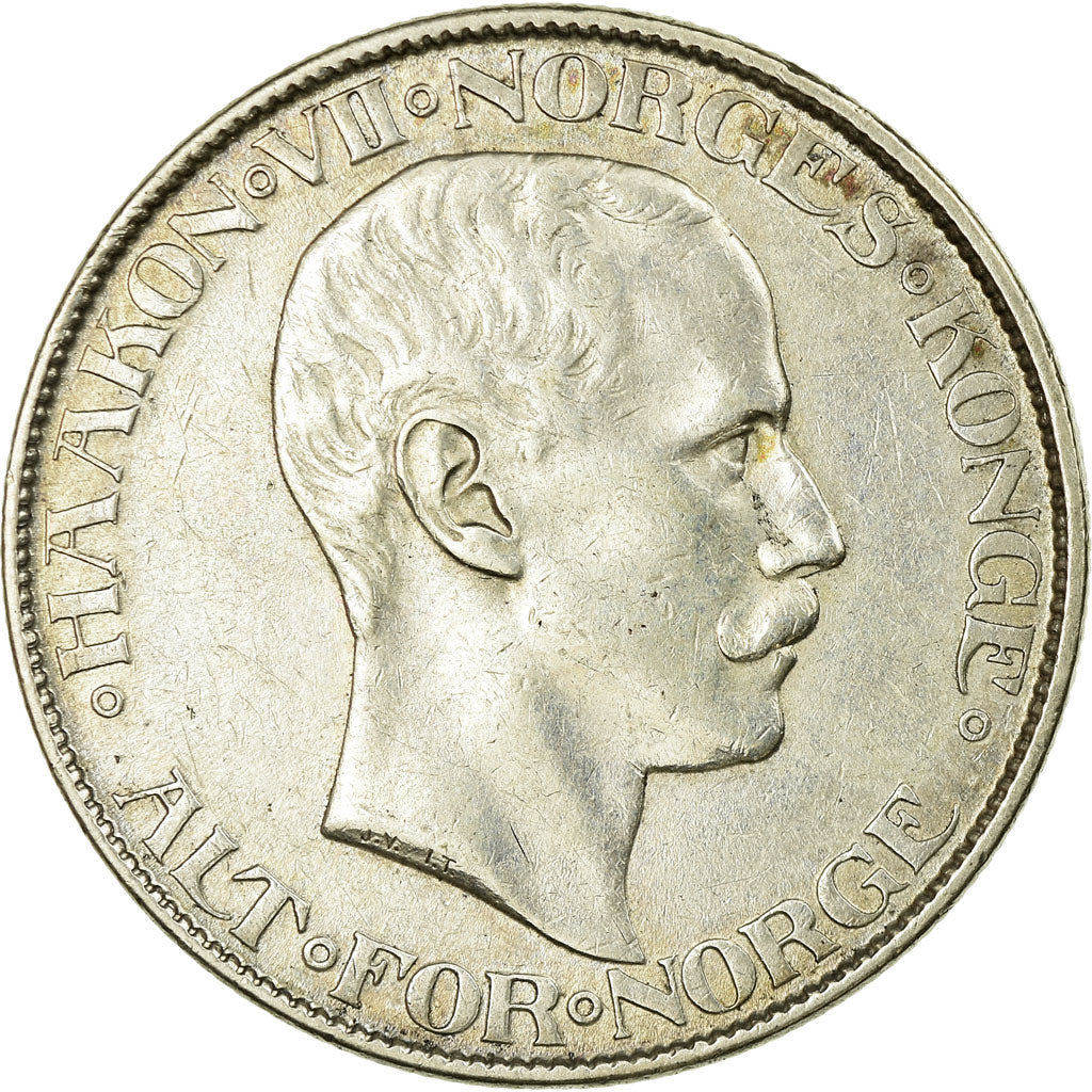 Coin, Norway, Haakon VII, 2 Kroner, 1908, AU(55-58), Silver, KM:370