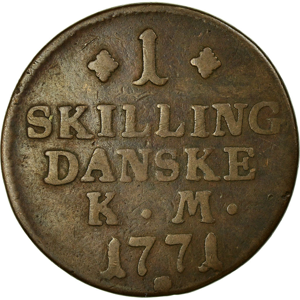 Coin, Denmark, Christian VII, Skilling, 1771, Copenhagen, VF(30-35), Copper