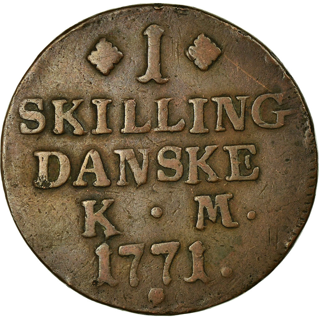 Coin, Denmark, Christian VII, Skilling, 1771, Copenhagen, EF(40-45), Copper