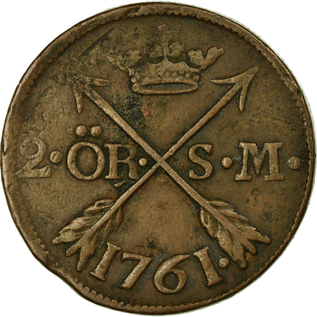 Coin, Sweden, Adolf Frederick, 2 Ore, S.M., 1761, VF(30-35), Copper, KM:461