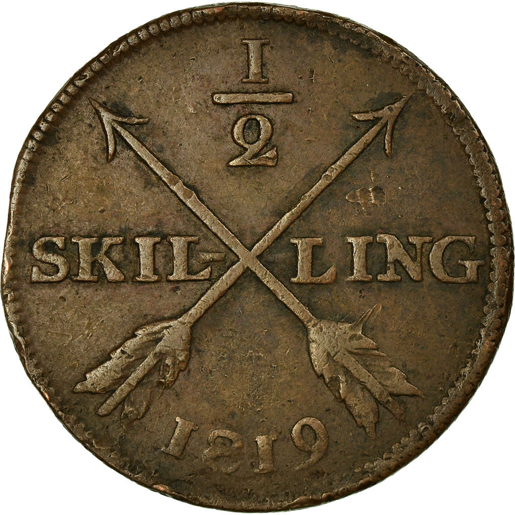 Coin, Sweden, Carl XIV Johan, 1/2 Skilling, 1819, VF(30-35), Copper, KM:596