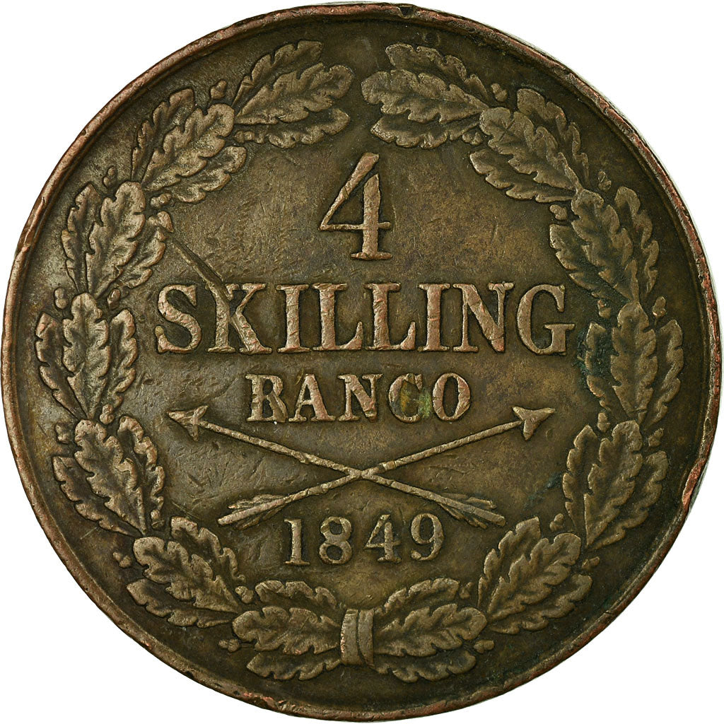 Coin, Sweden, Oscar I, 4 Skilling, 1849, EF(40-45), Copper, KM:672