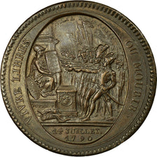 Moneda, Francia, Monneron, 5 Sols, 1792, Birmingham, MBC+, Bronce, KM:Tn31