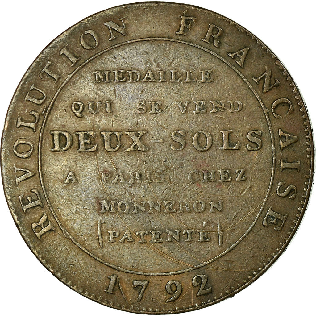 Monnaie, France, 2 Sols, 1792, Birmingham, Monneron, TTB, Bronze, KM:Tn25