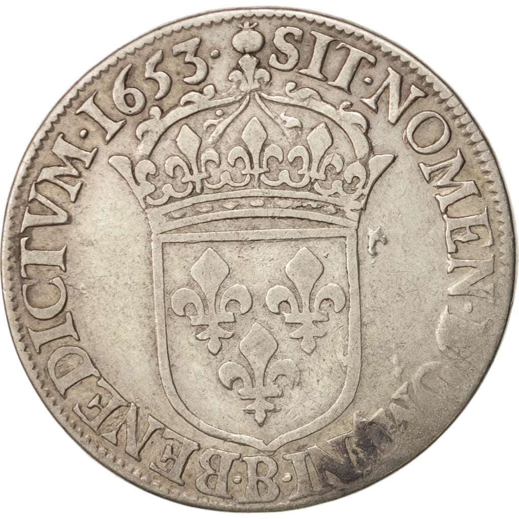 France, Louis XIV, 1/2 Ecu, 1653, Rouen, Argent, KM:164.1