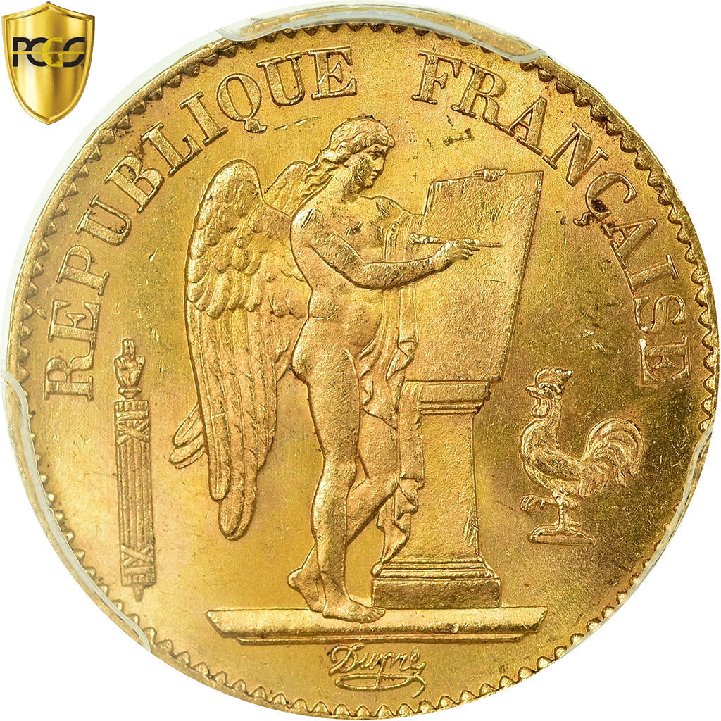 Coin, France, Génie, 20 Francs, 1874, Paris, PCGS, MS65, Gold, KM:825, graded