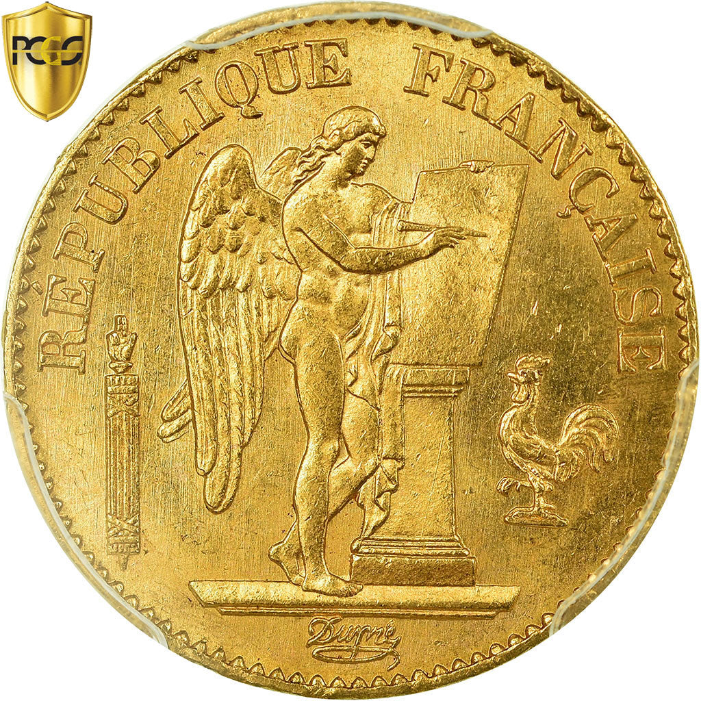 Coin, France, Génie, 20 Francs, 1876, Paris, PCGS, MS64, Gold, KM:825, graded
