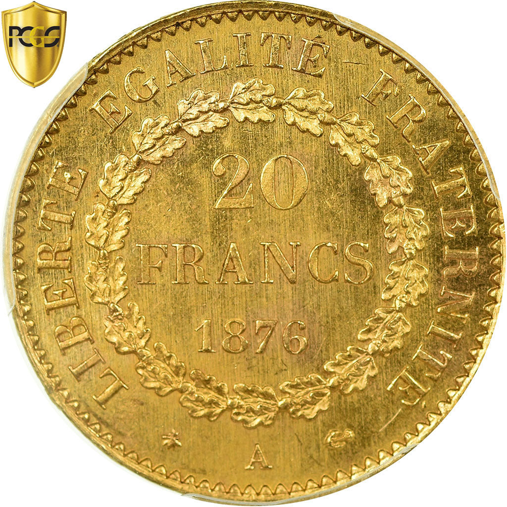 Monnaie, France, Génie, 20 Francs, 1876, Paris, PCGS, MS65, FDC, Or, KM:825
