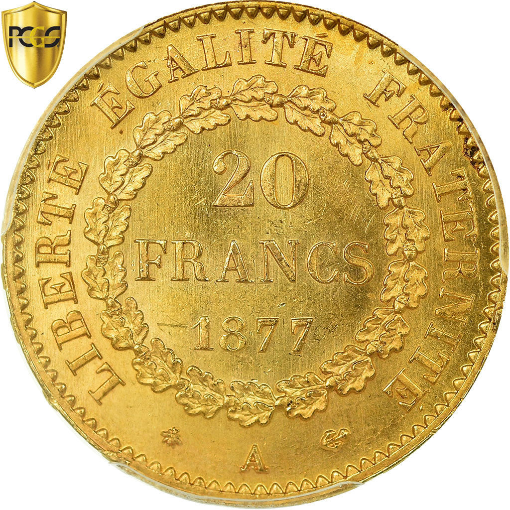 Monnaie, France, Génie, 20 Francs, 1877, Paris, PCGS, MS65, Or, KM:825