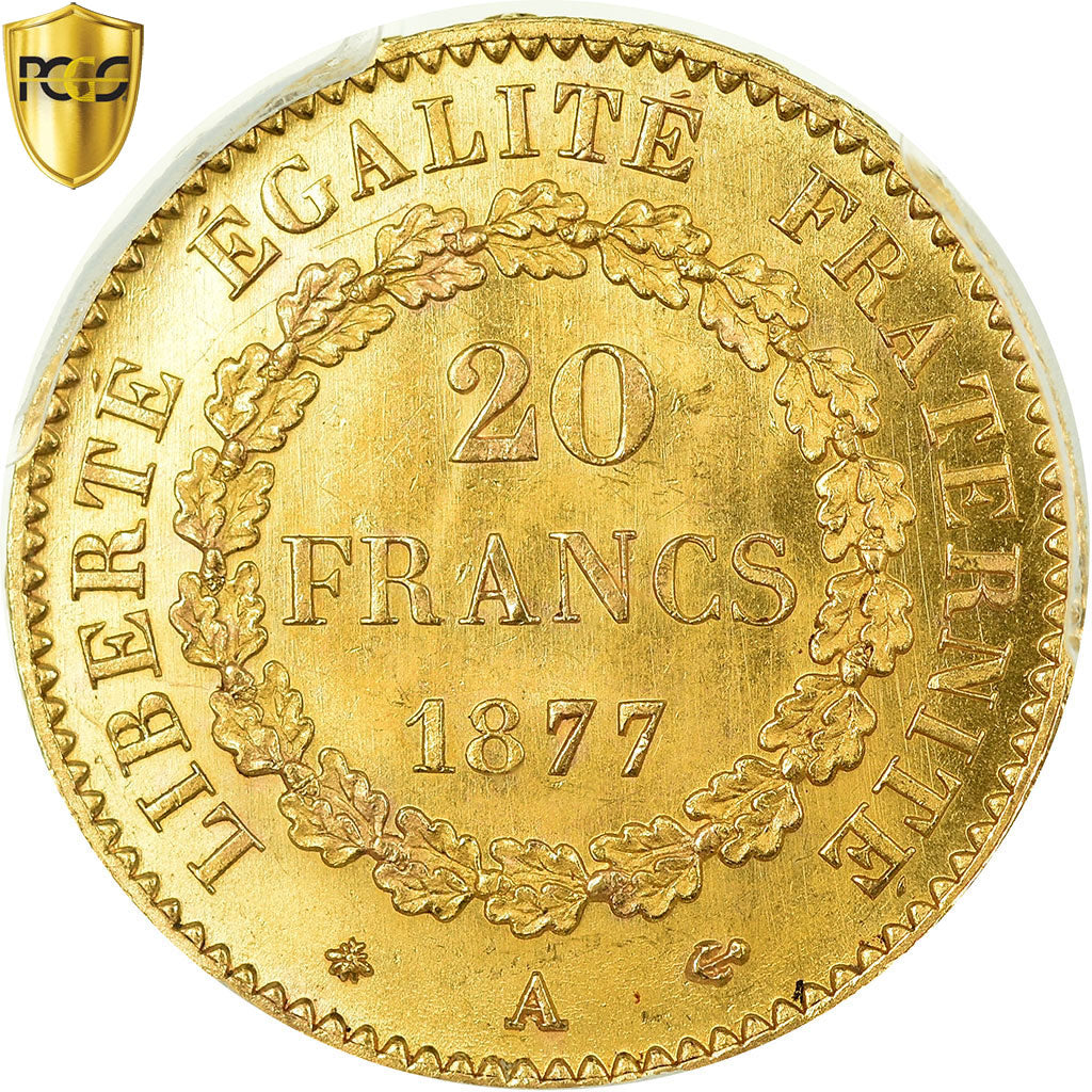 Monnaie, France, Génie, 20 Francs, 1877, Paris, PCGS, MS66, Or, KM:825
