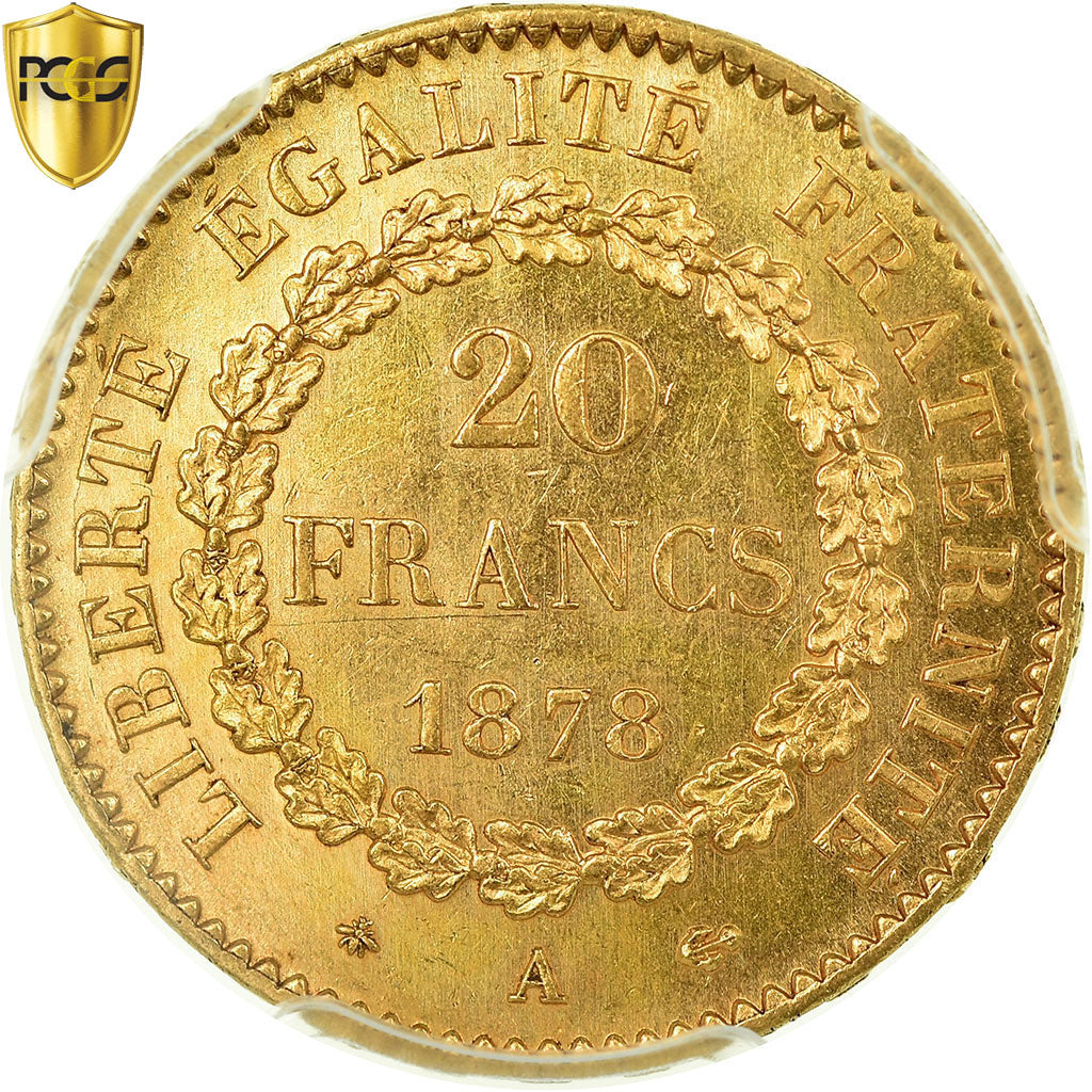 Coin, France, Génie, 20 Francs, 1878, Paris, PCGS, MS64, Gold, KM:825, graded