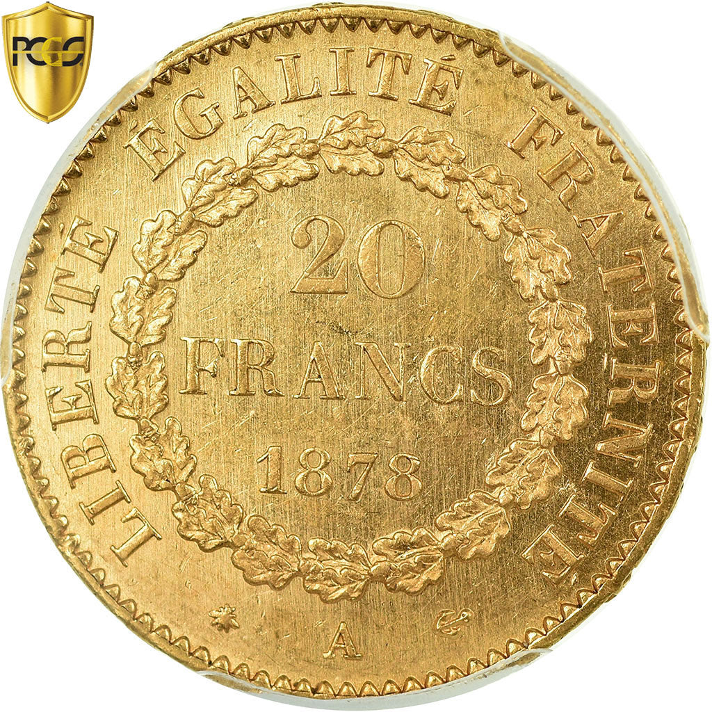 Coin, France, Génie, 20 Francs, 1878, Paris, PCGS, MS64, Gold, KM:825, graded