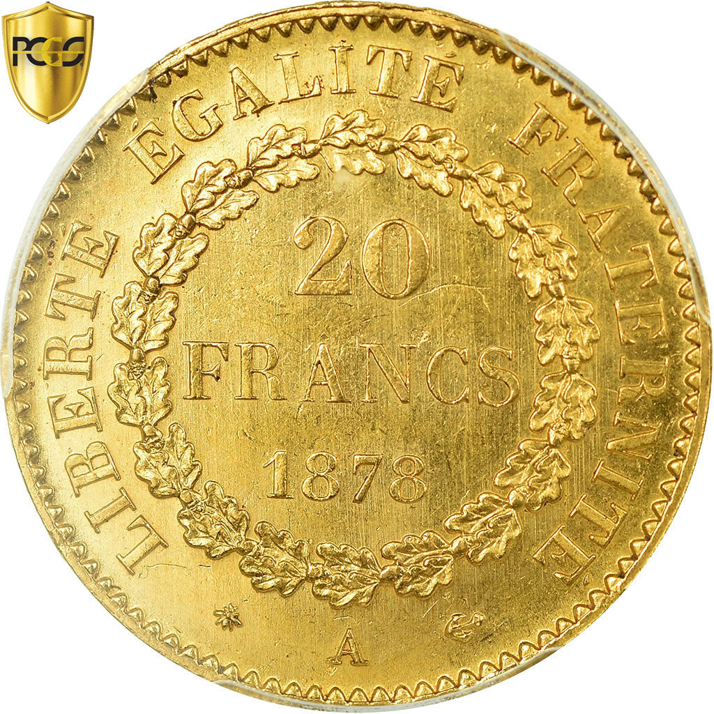 Coin, France, Génie, 20 Francs, 1878, Paris, PCGS, MS64, Gold, KM:825, graded