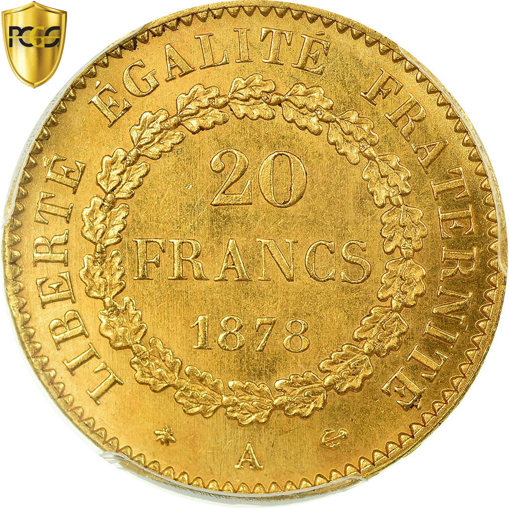 Coin, France, Génie, 20 Francs, 1878, Paris, PCGS, MS65, Gold, KM:825, graded