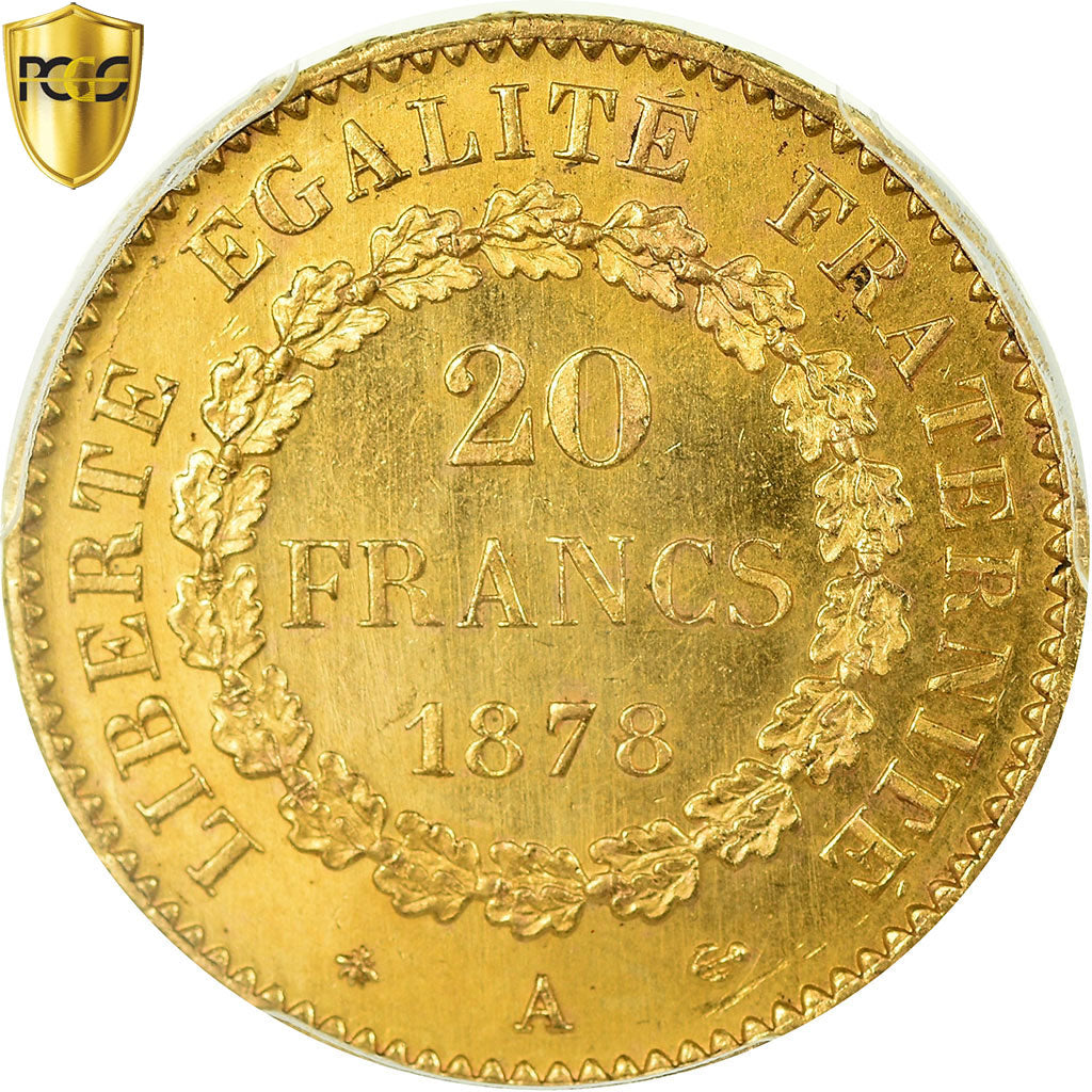Coin, France, Génie, 20 Francs, 1878, Paris, PCGS, MS65+, Gold, KM:825, graded