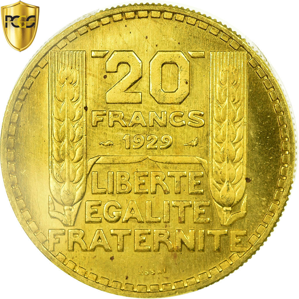 Münze, Frankreich, Turin, 20 Francs, 1929, ESSAI, PCGS, SP64, Aluminum-Bronze