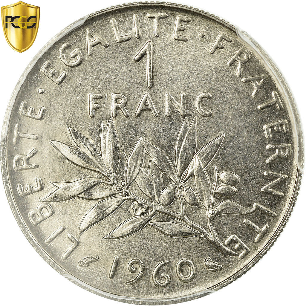 Coin, France, Semeuse, Franc, 1960, Paris, PCGS, MS66, Nickel, KM:925.1, graded