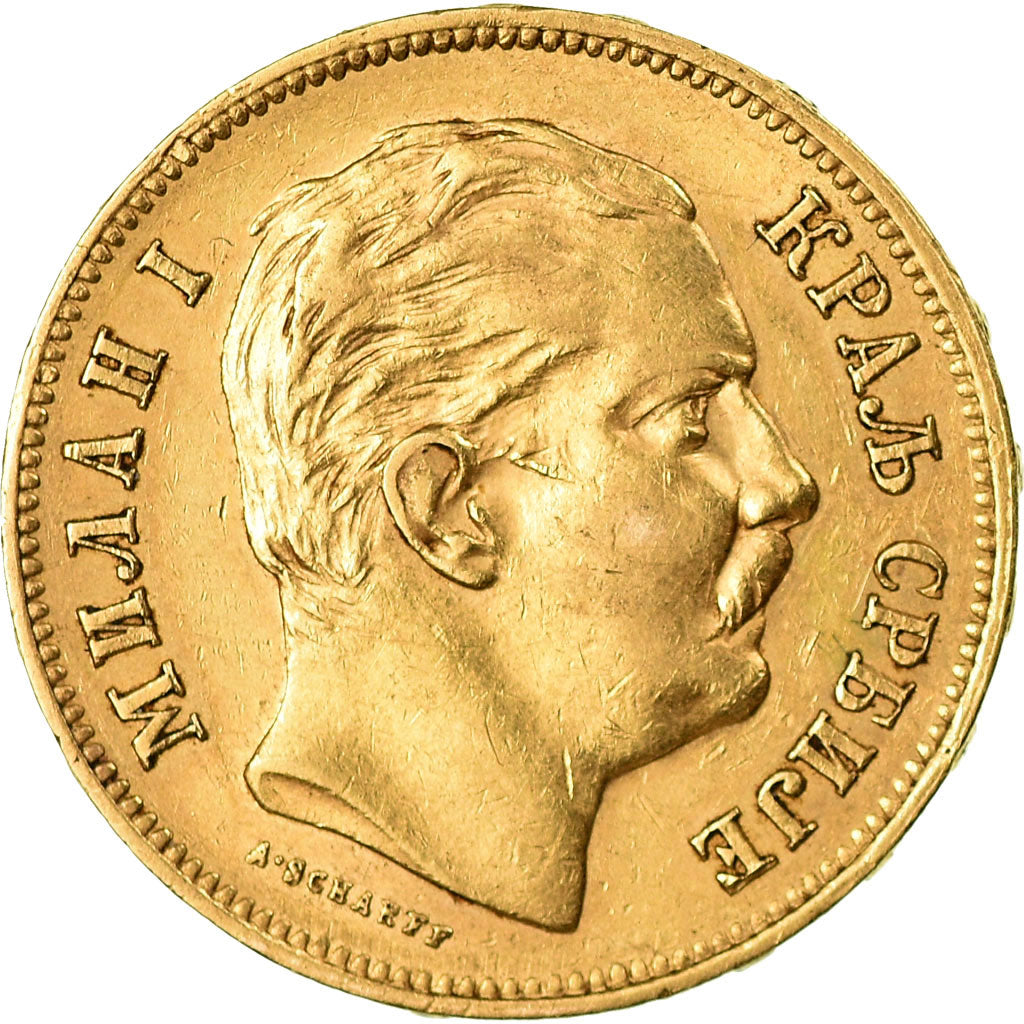 Moneta, Serbia, Milan I, 20 Dinara, 1882, AU(50-53), Złoto, KM:17.1