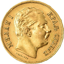 Moneta, Serbia, Milan I, 20 Dinara, 1882, AU(50-53), Złoto, KM:17.1