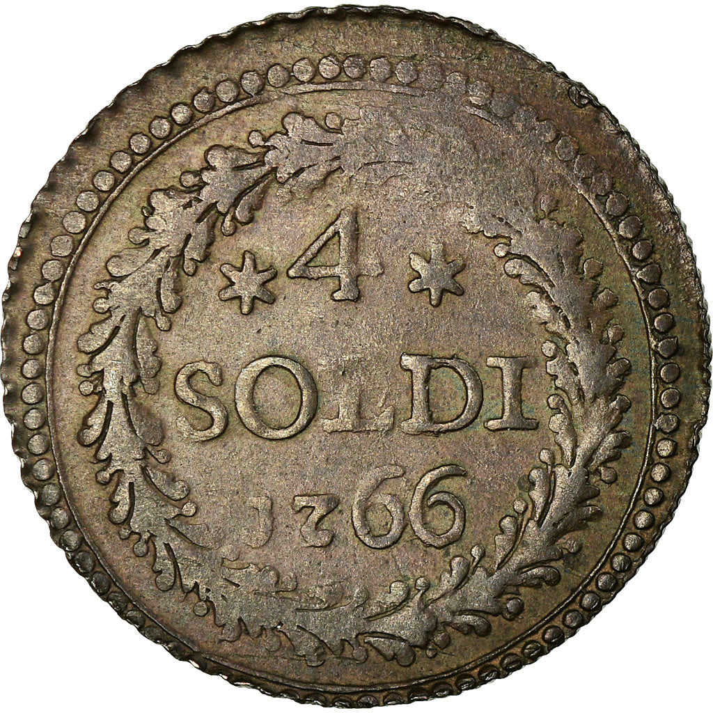 Münze, Italien Staaten, CORSICA, General Pasquale Paoli, 4 Soldi, 1766, Murato
