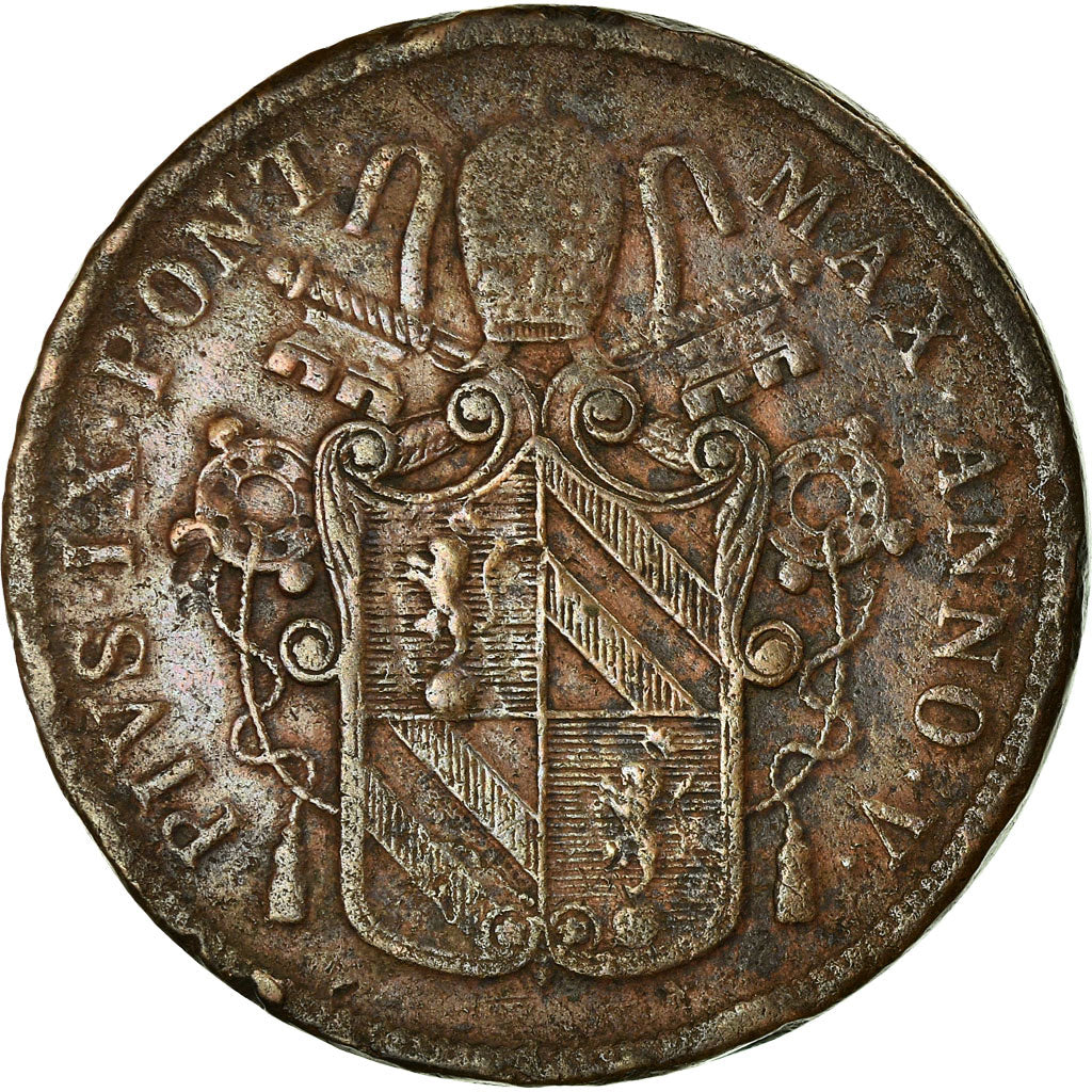 Moneta, STATI ITALIANI, PAPAL STATES, Pius IX, 5 Baiocchi, 1850, MB, Rame