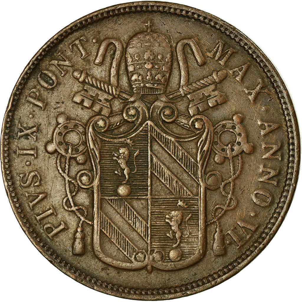 Munten, Italiaanse staten, PAPAL STATES, Pius IX, 5 Baiocchi, 1851, Roma, ZF