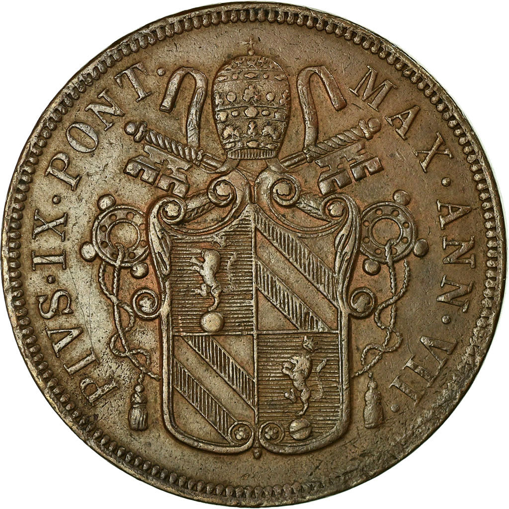 Moneda, Estados italianos, PAPAL STATES, Pius IX, 5 Baiocchi, 1852, Roma, MBC