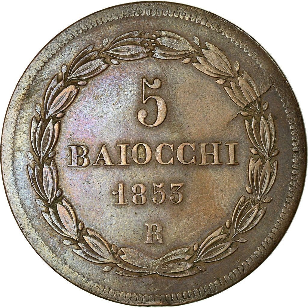 Münze, Italien Staaten, PAPAL STATES, Pius IX, 5 Baiocchi, 1853, Rome, SS